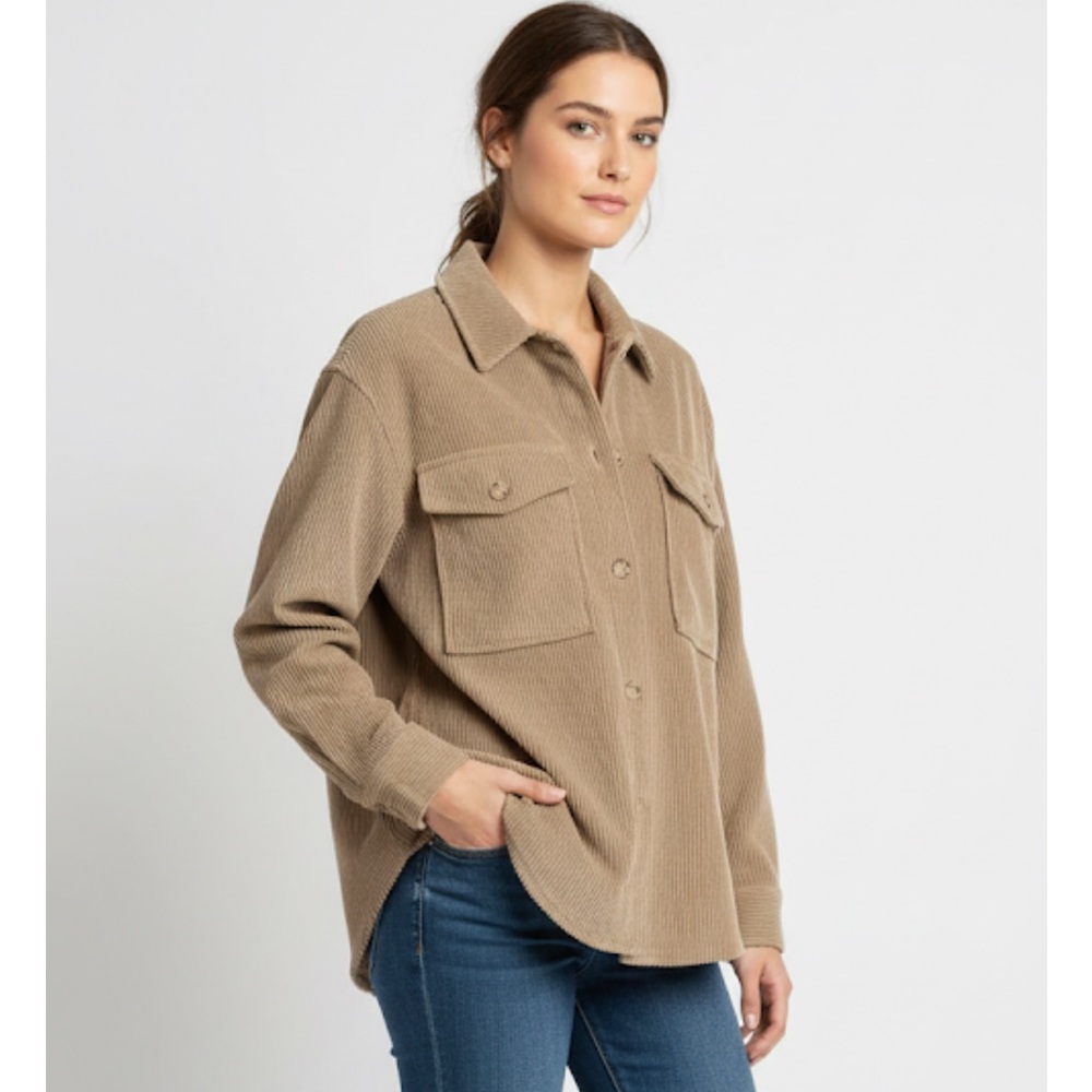 ASHLEY Corduroy Utility Jacket Shacket, Women’s Size S, Beige